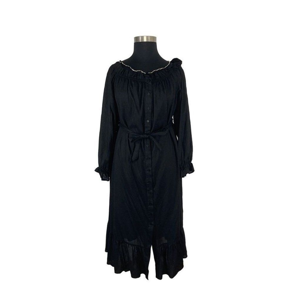 Eloquii 18/20 Black Maxi Peasant Shirt Dress Boho Drop Shoulder Puff Sleeve Goth - Picture 8 of 9